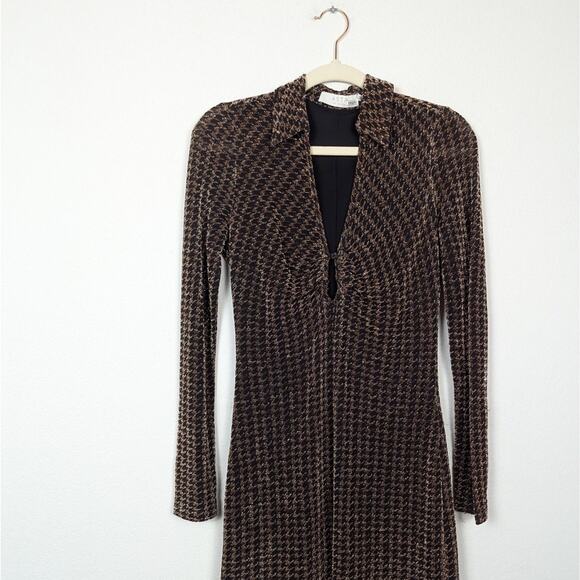 ASTR The Label Nia Copper Houndstooth Long Sleeve Mini Dress Size M - Picture 3 of 10